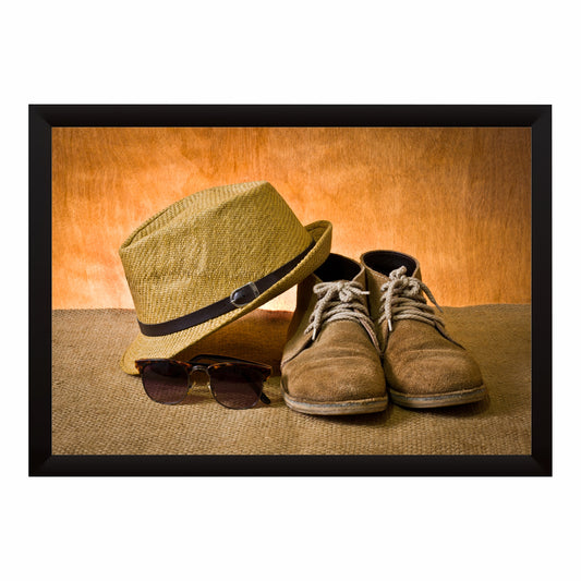 Vintage Shoes & Hat Wall Art | Rustic Footwear Artwork | Classic Fashion Decor