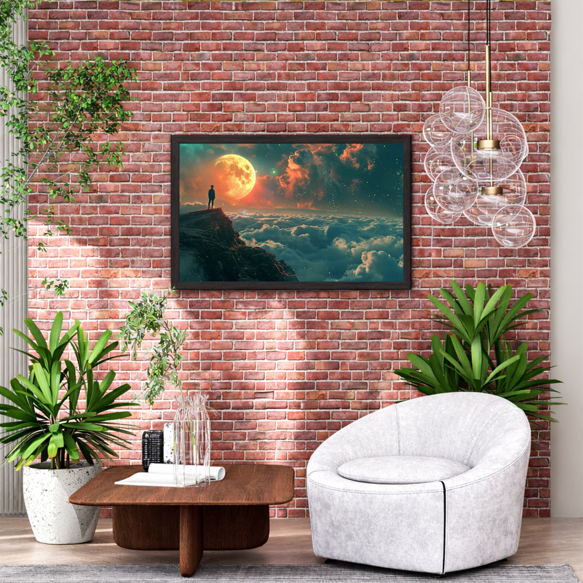 Moonlit Cliff Wall Art | Surreal Moon & Cloudscape Landscape