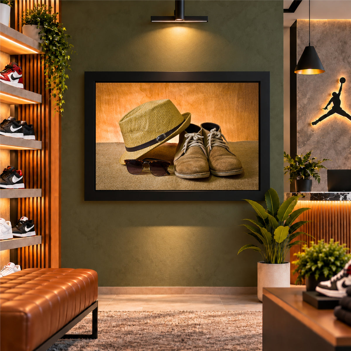 Vintage Shoes & Hat Wall Art | Rustic Footwear Artwork | Classic Fashion Decor
