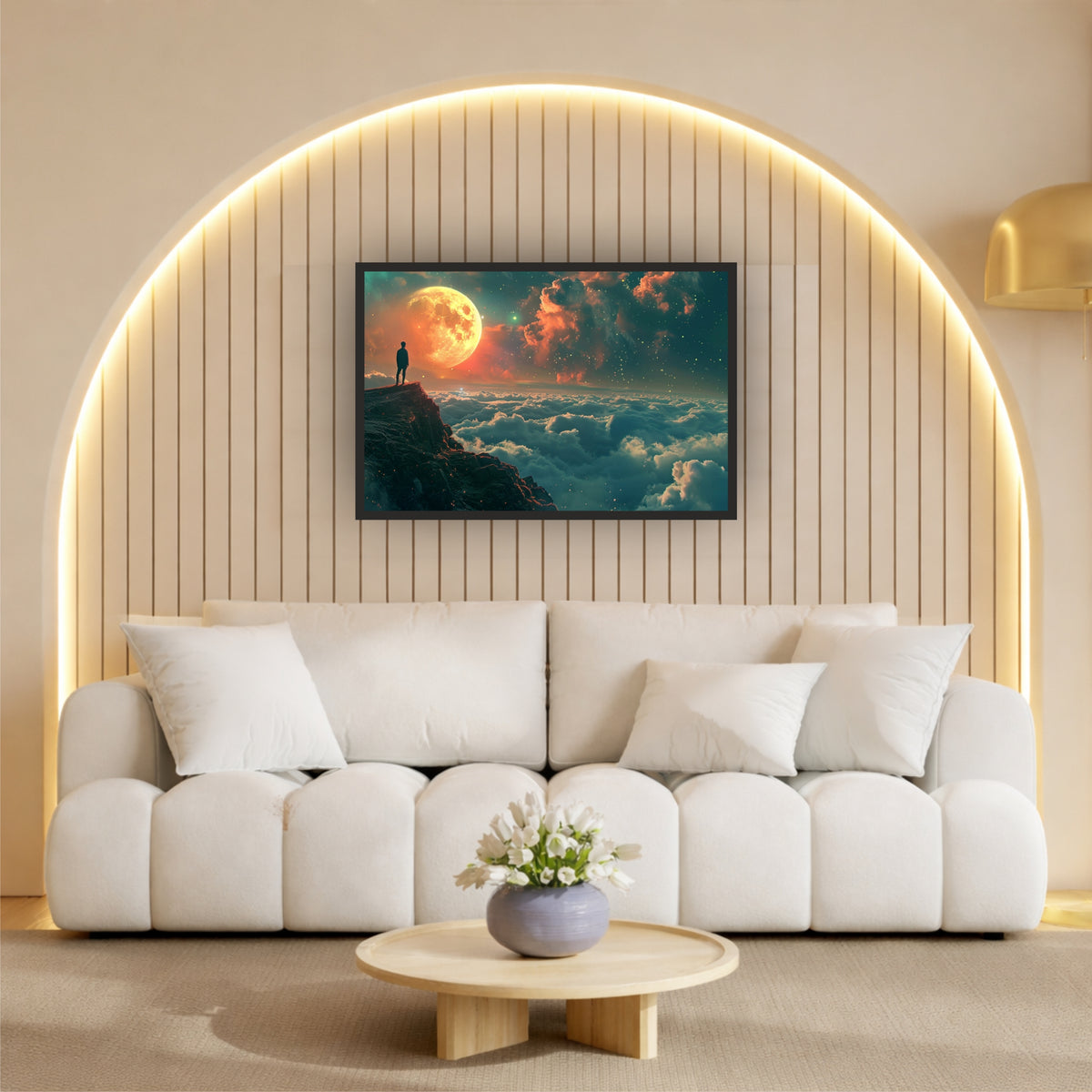 Moonlit Cliff Wall Art | Surreal Moon & Cloudscape Landscape