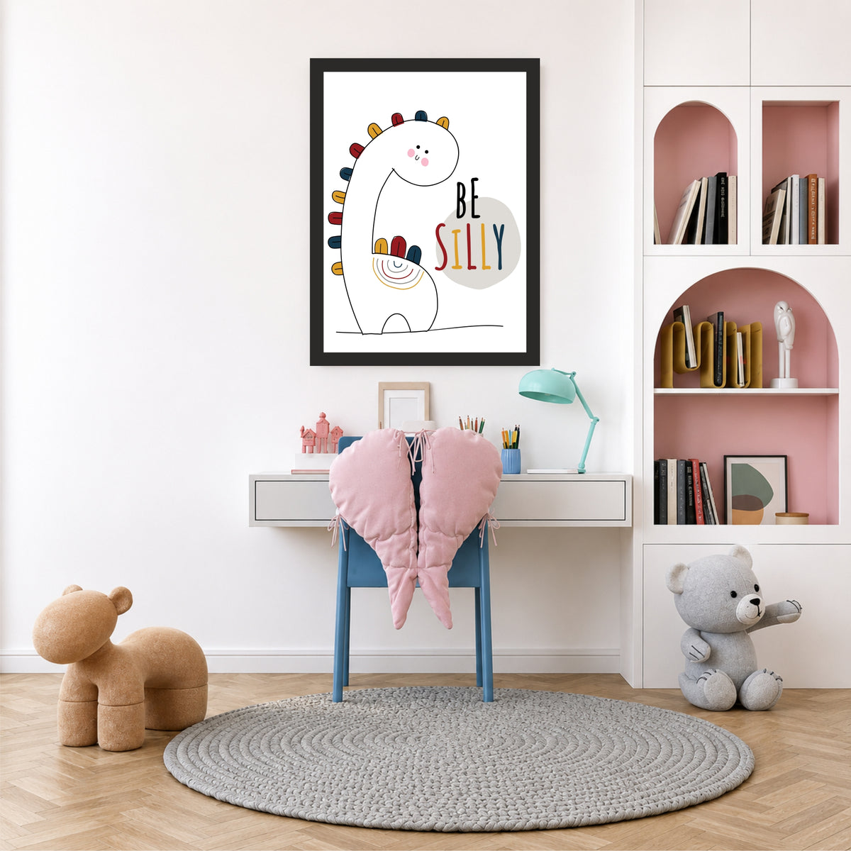 Cute Dinosaur Wall Art | Be Silly Dinosaur Nursery Poster | Kids Room Decor