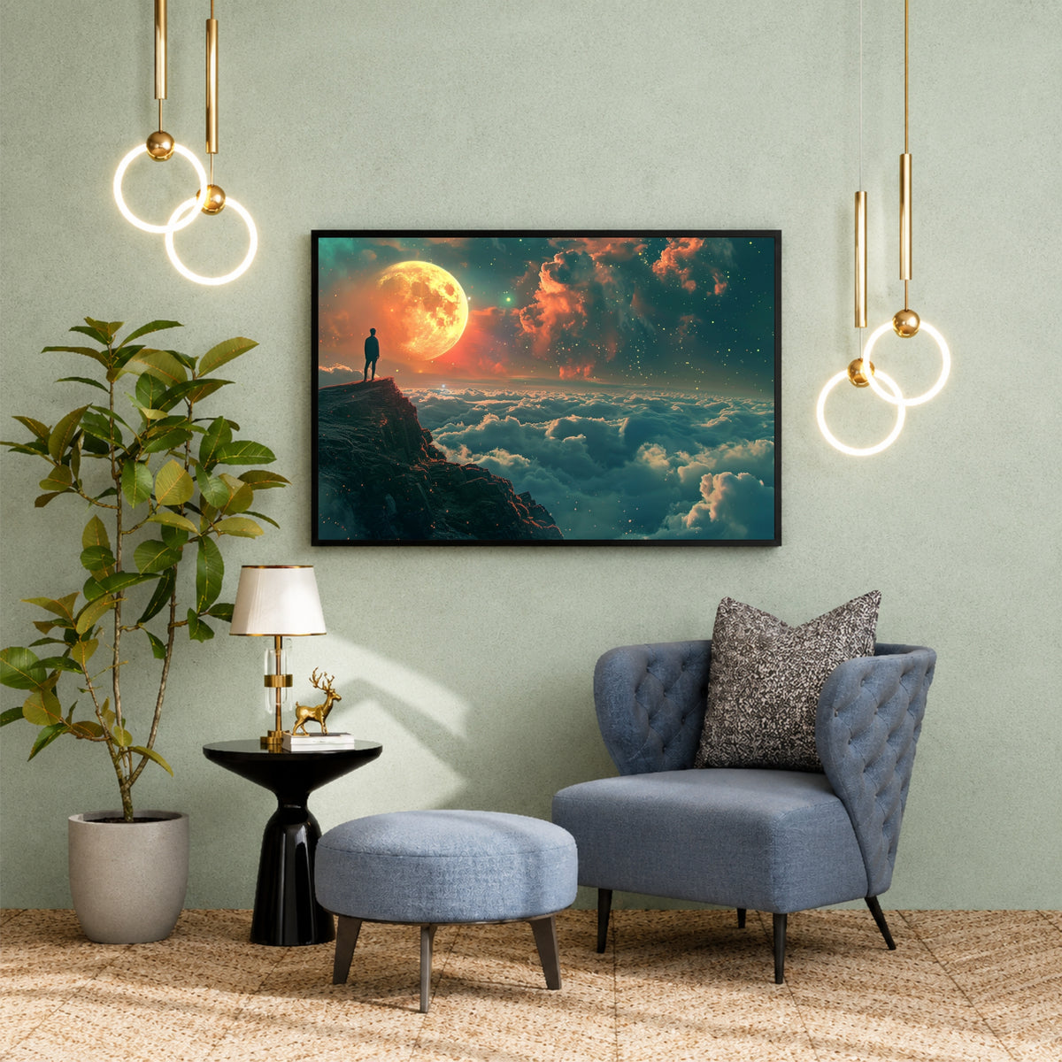 Moonlit Cliff Wall Art | Surreal Moon & Cloudscape Landscape