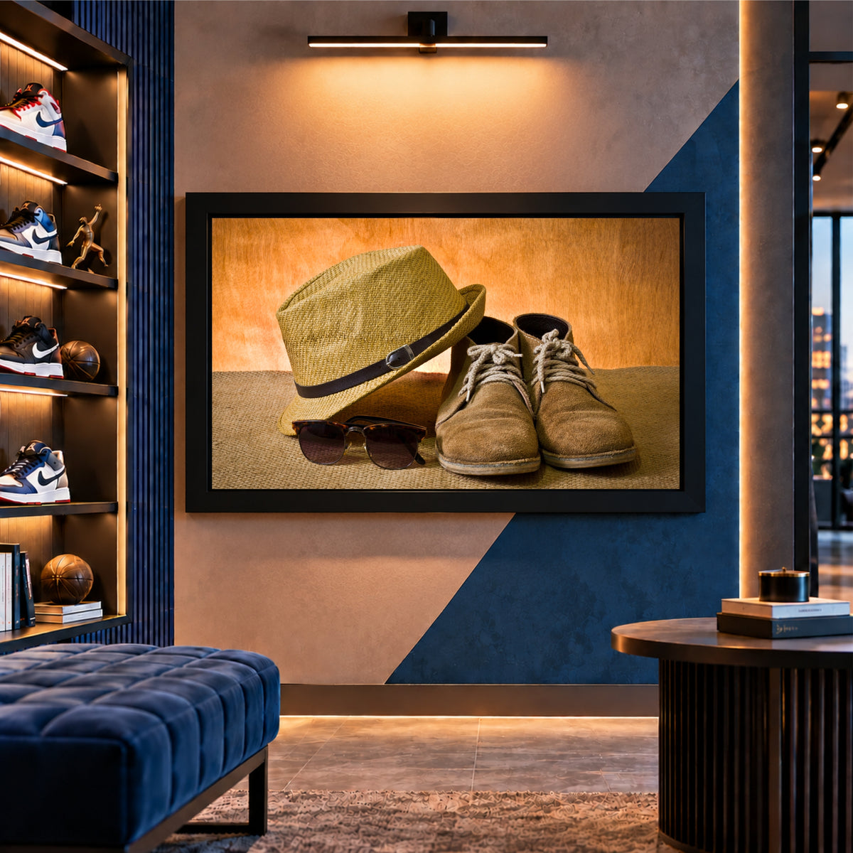 Vintage Shoes & Hat Wall Art | Rustic Footwear Artwork | Classic Fashion Decor
