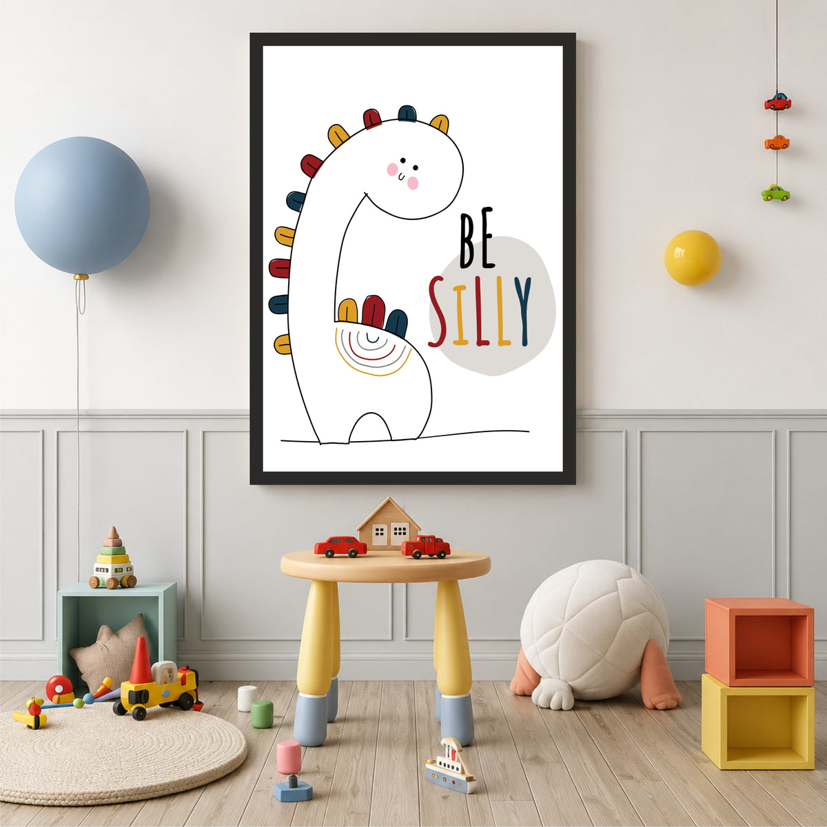 Cute Dinosaur Wall Art | Be Silly Dinosaur Nursery Poster | Kids Room Decor