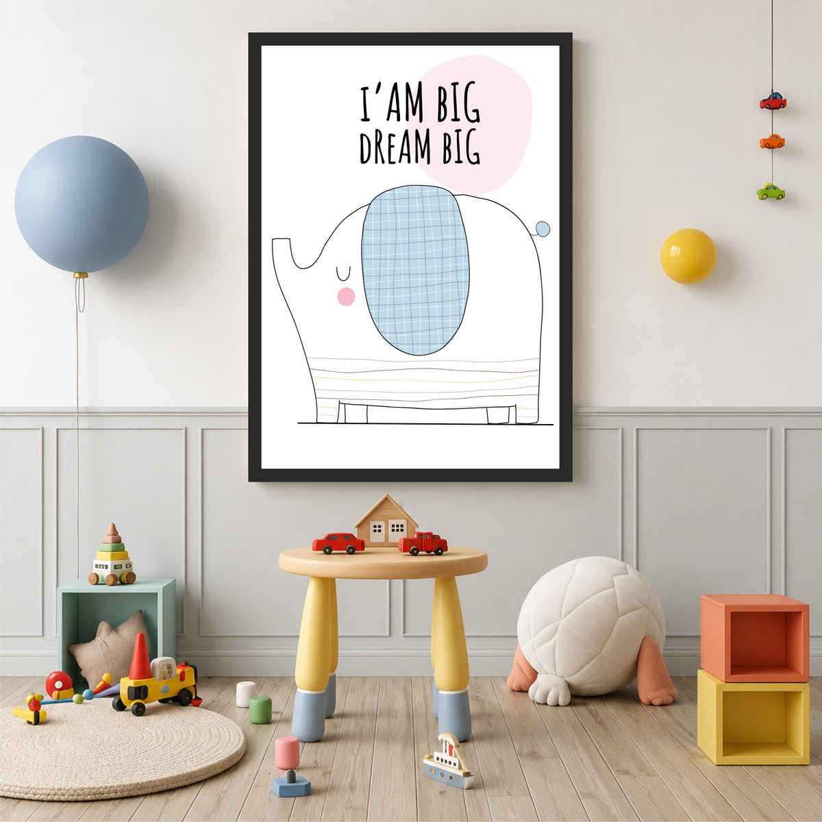 Cute Elephant Wall Art | I Am Big Dream Big Nursery Poster | Kids Room Decor