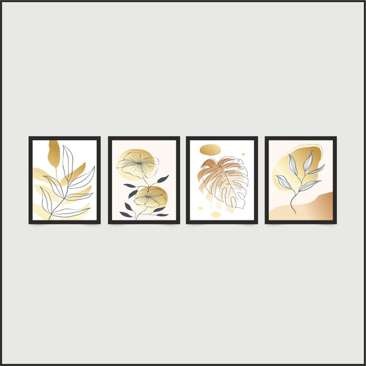 Golden Botanical Elegance – Set of 4 Wall Frames 🌿✨