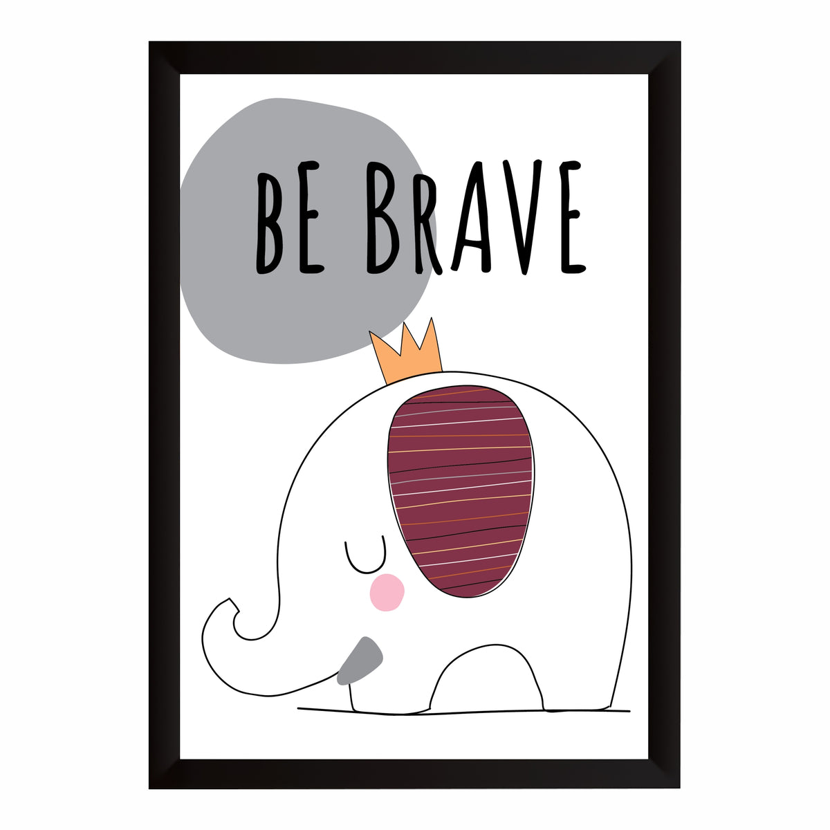Cute Elephant Wall Art | Be Brave Kids Nursery Poster | Motivational Animal Decor