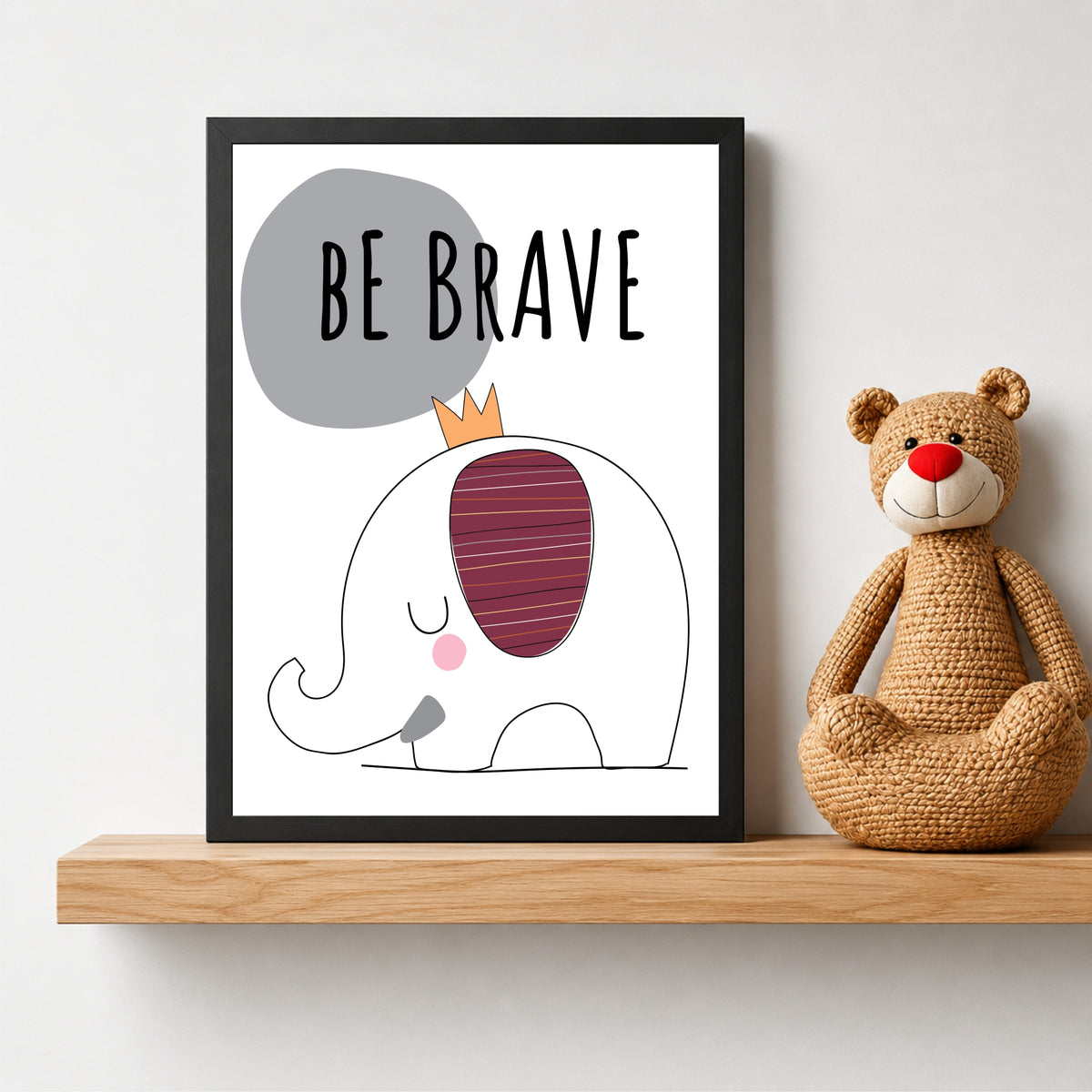 Cute Elephant Wall Art | Be Brave Kids Nursery Poster | Motivational Animal Decor