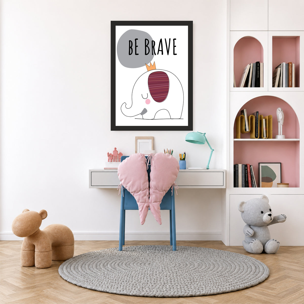 Cute Elephant Wall Art | Be Brave Kids Nursery Poster | Motivational Animal Decor
