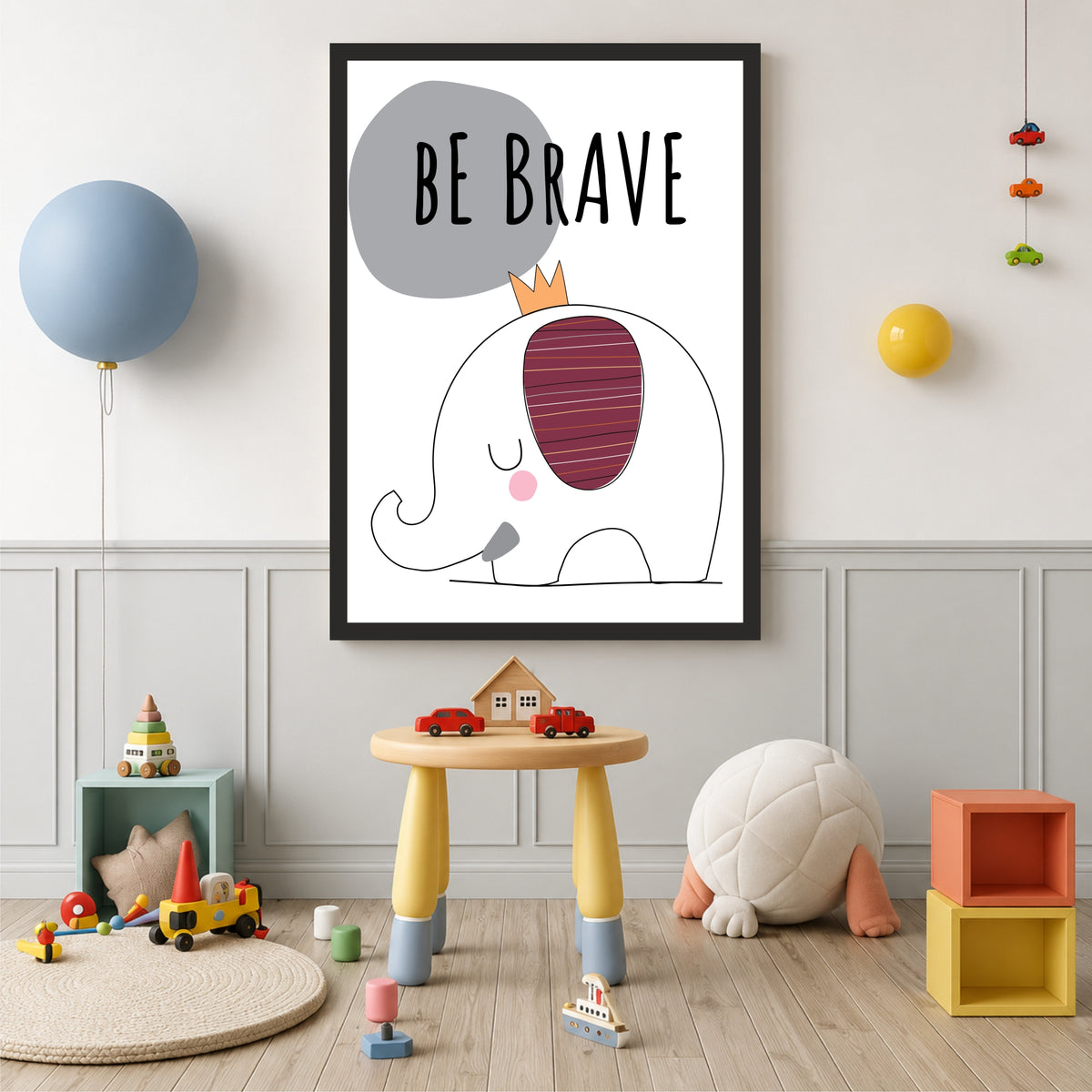 Cute Elephant Wall Art | Be Brave Kids Nursery Poster | Motivational Animal Decor