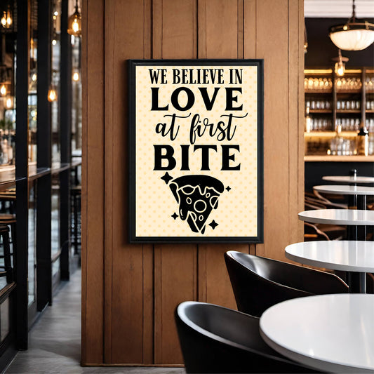 We Believe in Love at First Bite – Fun Foodie Wall Frame 🍕❤️
