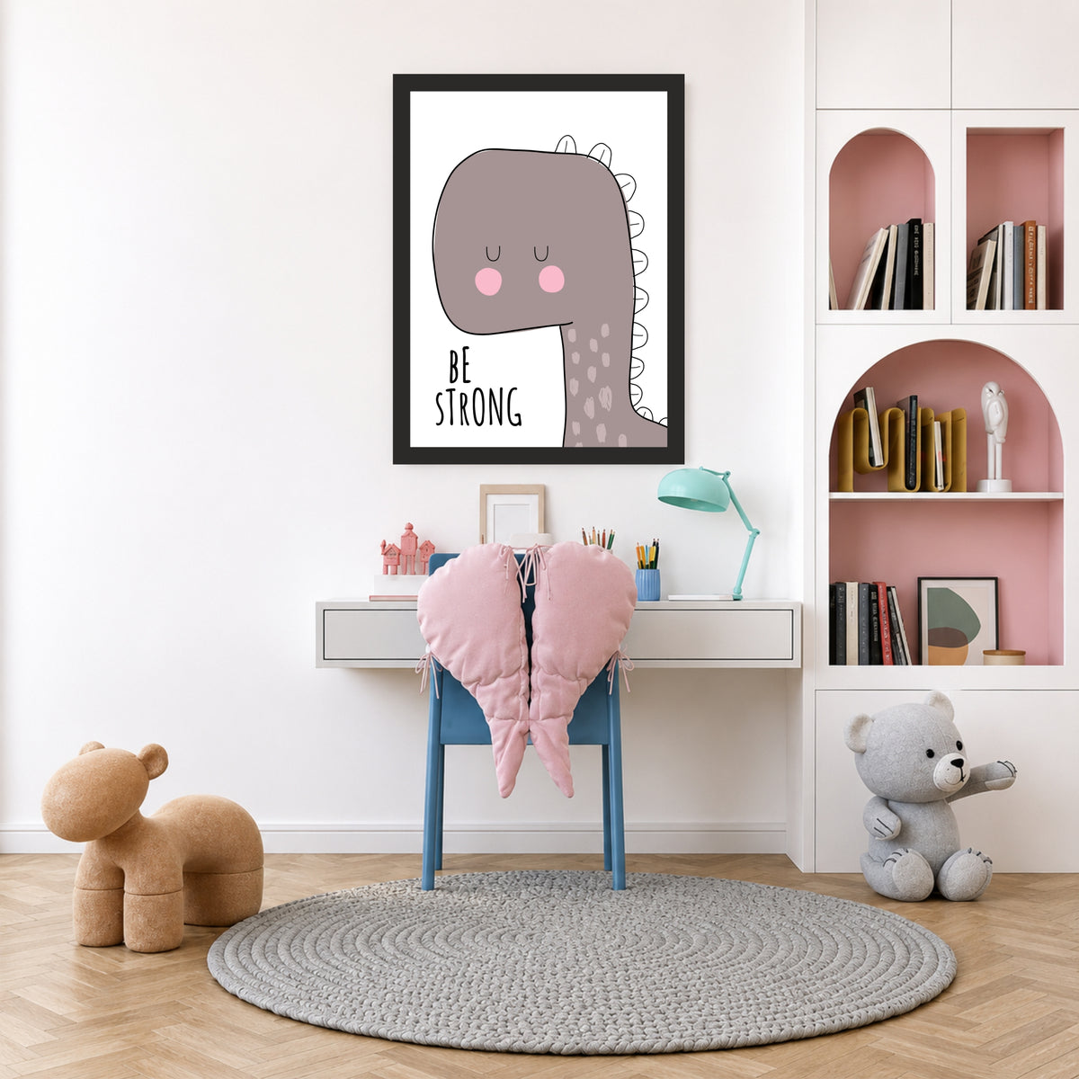 Cute Dinosaur Wall Art | Be Strong Kids Nursery Poster | Minimalist Dino Room Decor