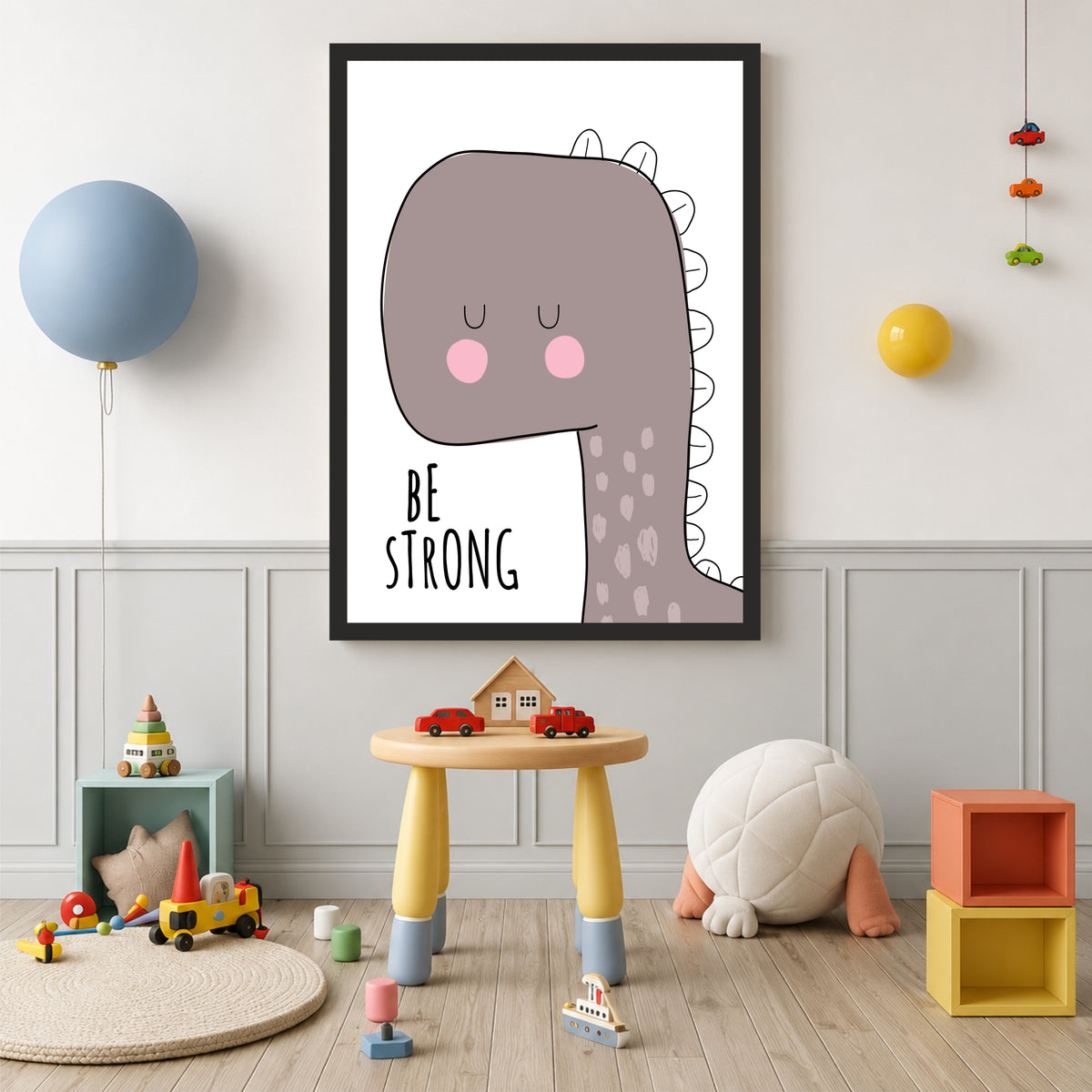 Cute Dinosaur Wall Art | Be Strong Kids Nursery Poster | Minimalist Dino Room Decor
