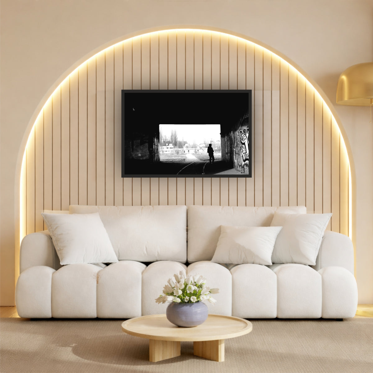Urban Tunnel Shadow Wall Art | Black & White Photography