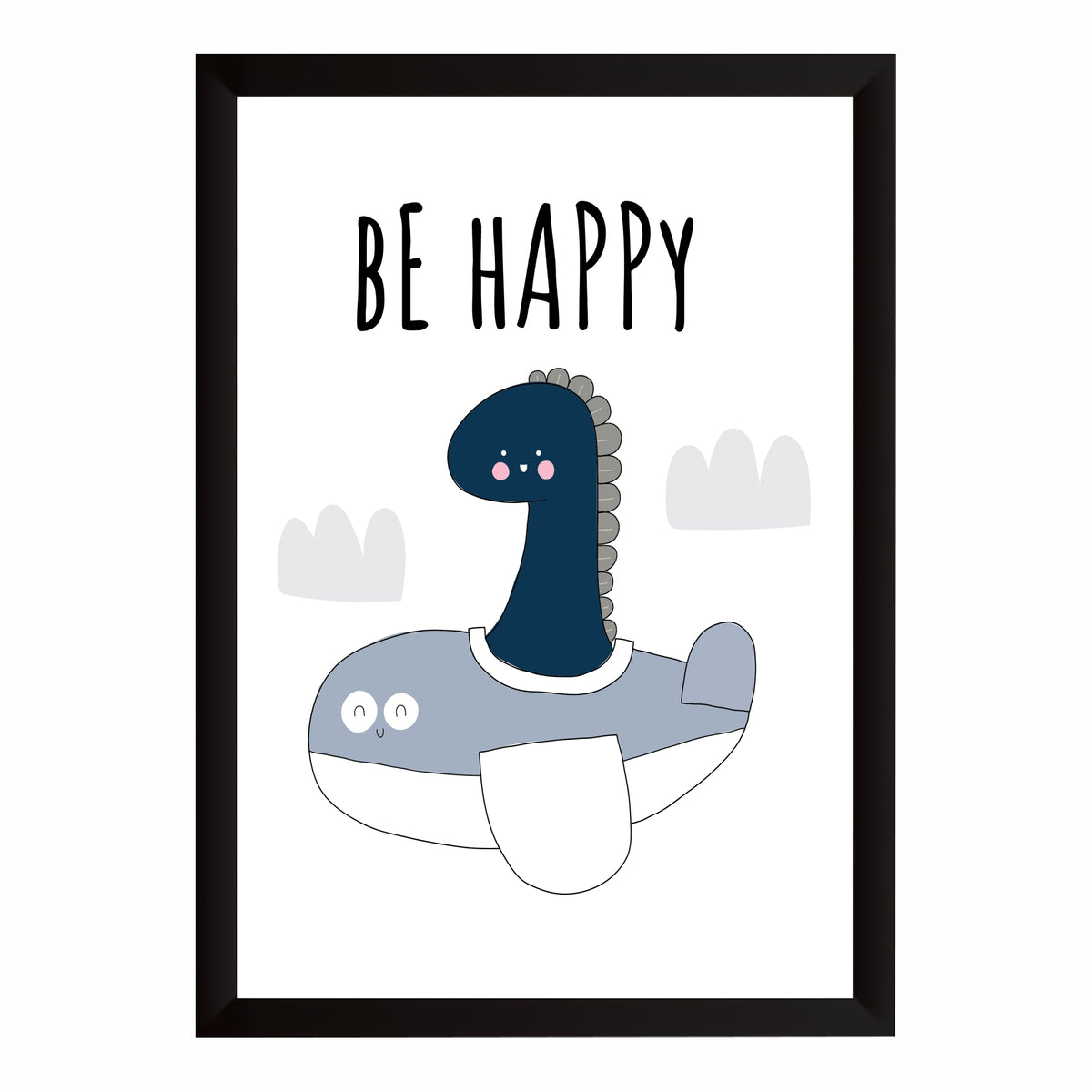 Cute Dinosaur Wall Art | Be Happy Kids Nursery Poster | Minimalist Cartoon Dino Room Decor