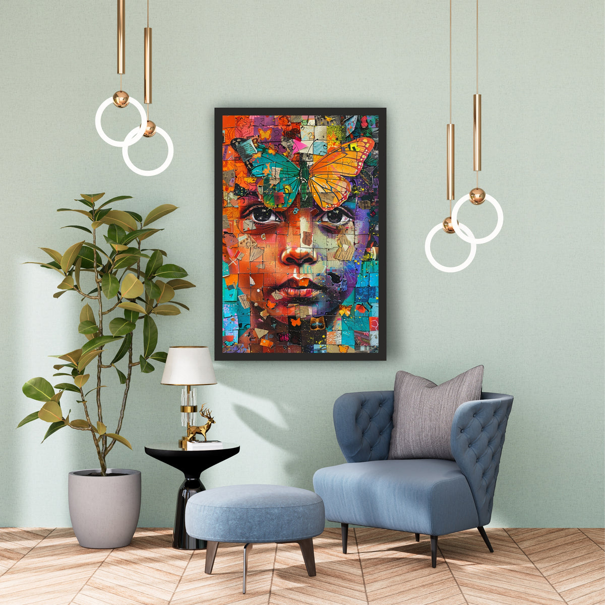 Colorful Butterfly Portrait Wall Art | Abstract Collage Pop Art