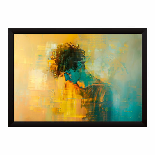Abstract Portrait Wall Art | Modern Face Canvas Print | Yellow & Teal Home Decor