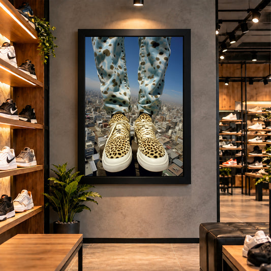 Leopard Print Shoes Wall Art | Stylish Animal Print Sneakers Artwork | Fashion Footwear Photography | Modern Wall Decor