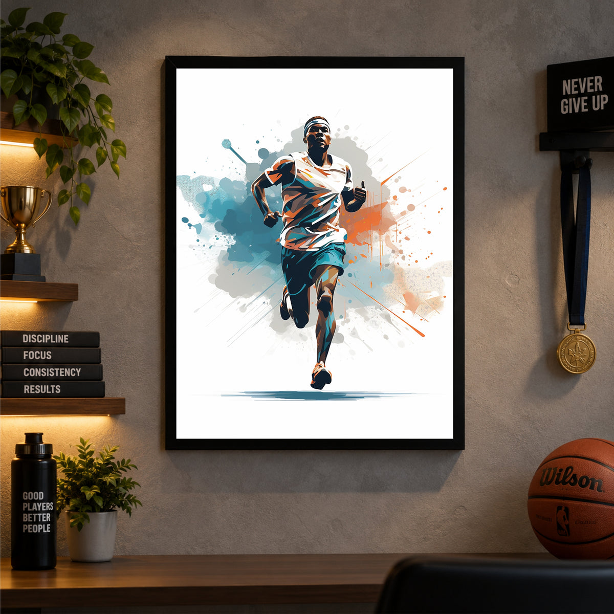 Running Athlete Wall Art – Dynamic Runner Poster, Modern Sports Artwork, Inspirational Framed Wall Décor for Gym, Bedroom & Office