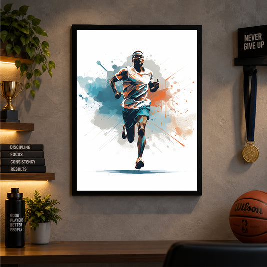 Running Athlete Wall Art – Dynamic Runner Poster, Modern Sports Artwork, Inspirational Framed Wall Décor for Gym, Bedroom & Office