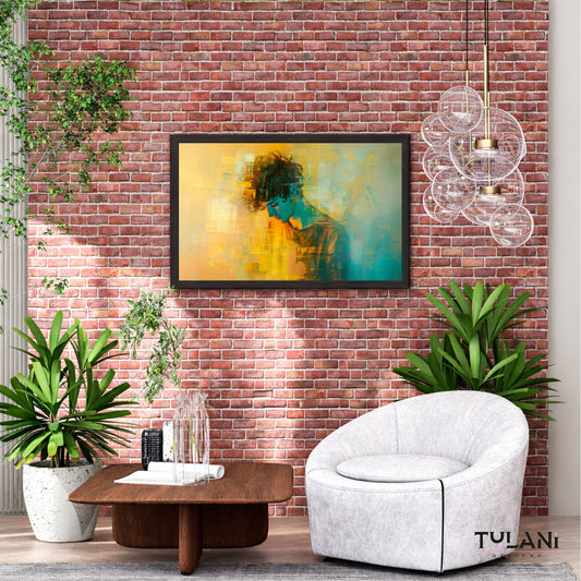 Abstract Portrait Wall Art | Modern Face Canvas Print | Yellow & Teal Home Decor