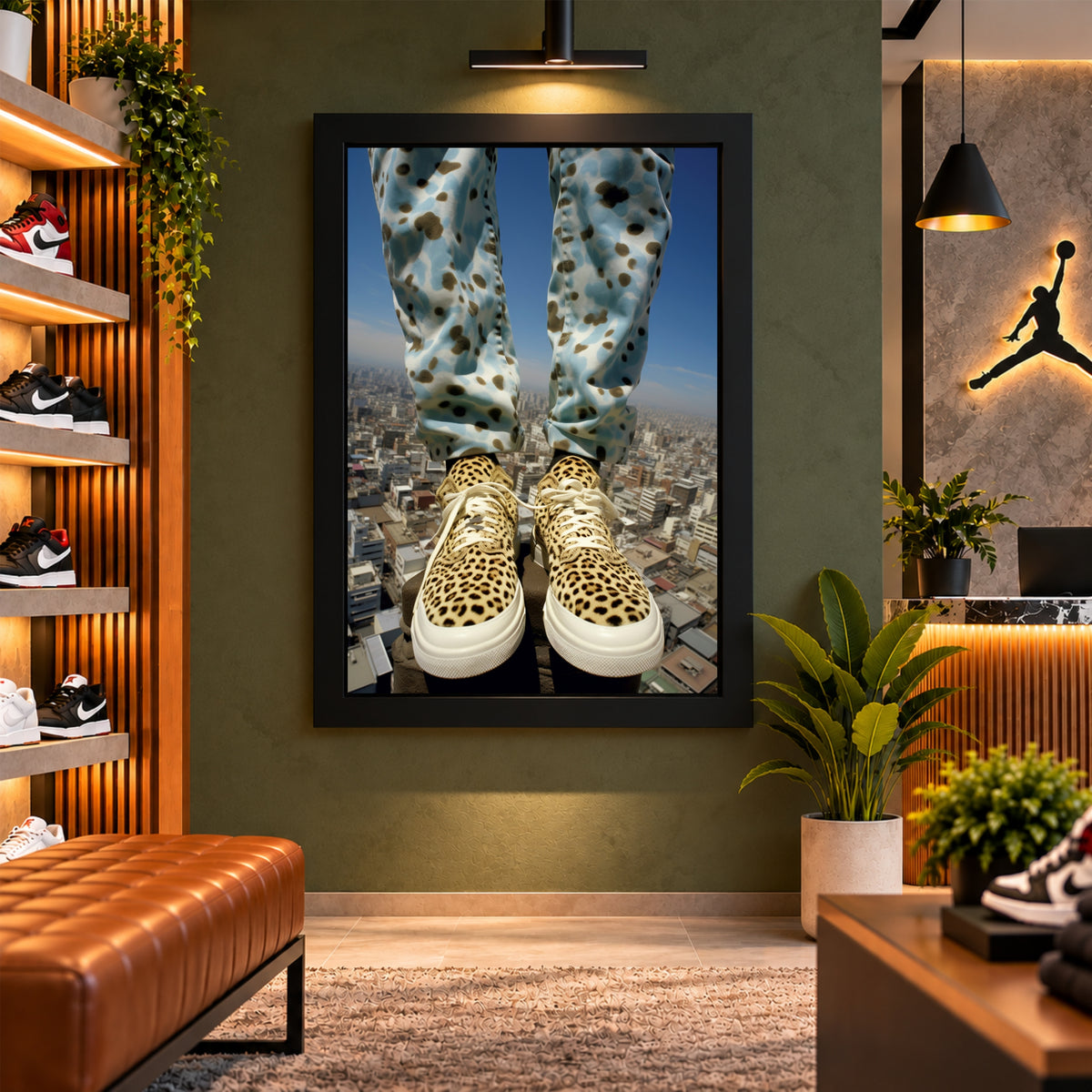 Leopard Print Shoes Wall Art | Stylish Animal Print Sneakers Artwork | Fashion Footwear Photography | Modern Wall Decor