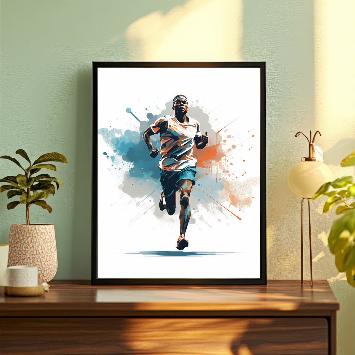 Running Athlete Wall Art – Dynamic Runner Poster, Modern Sports Artwork, Inspirational Framed Wall Décor for Gym, Bedroom & Office