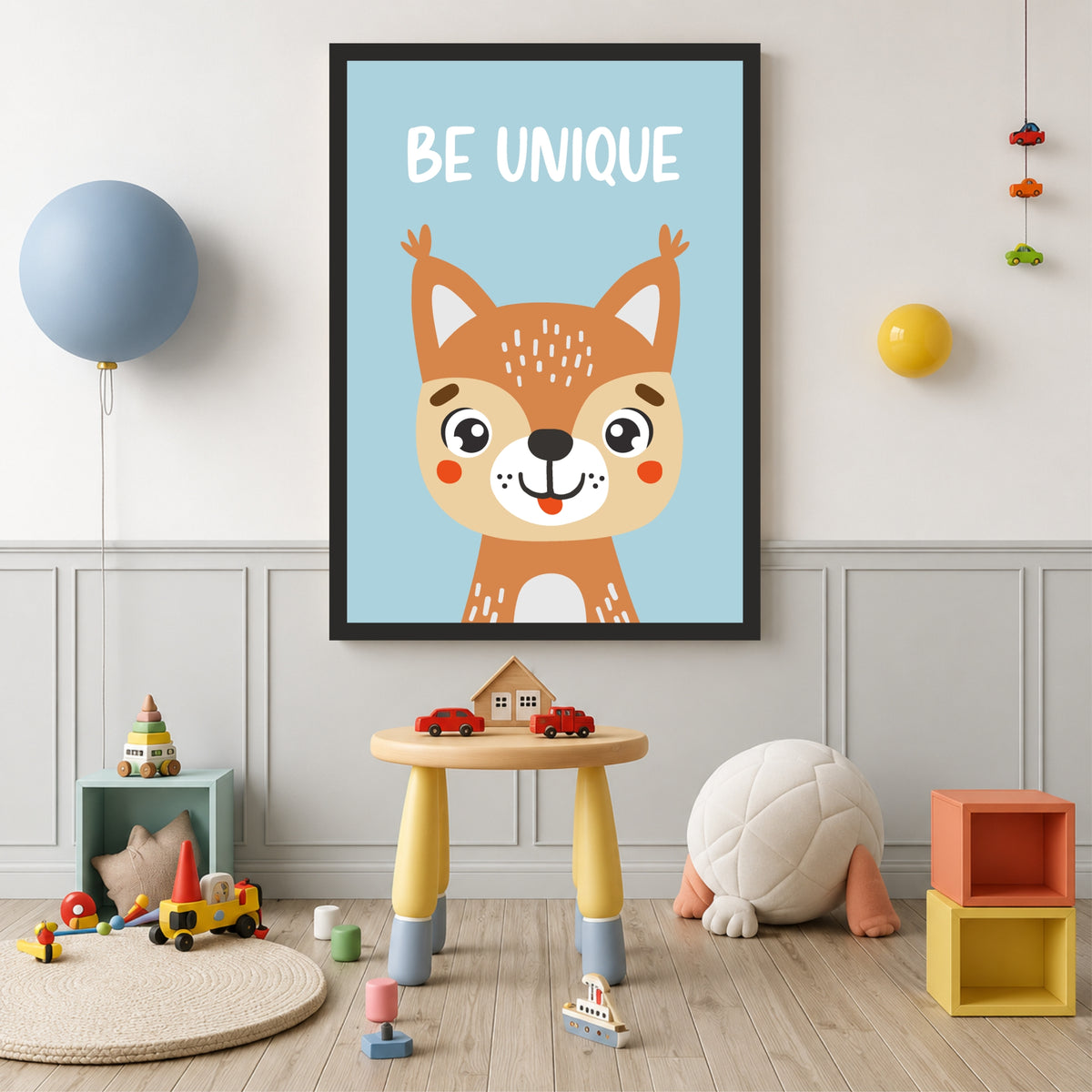 Be Unique Squirrel Nursery Wall Art | Cute Animal Kids Room Poster