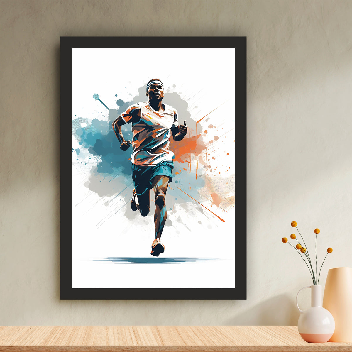 Running Athlete Wall Art – Dynamic Runner Poster, Modern Sports Artwork, Inspirational Framed Wall Décor for Gym, Bedroom & Office