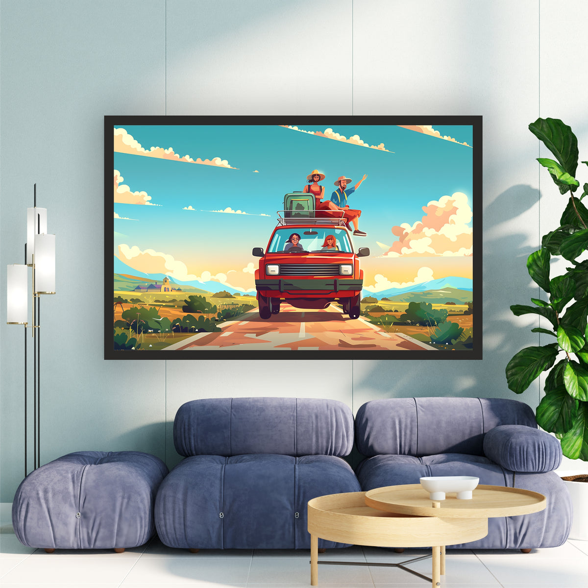 Road Trip Adventure Wall Art | Family Travel Car Canvas | Scenic Vacation Illustration Poster
