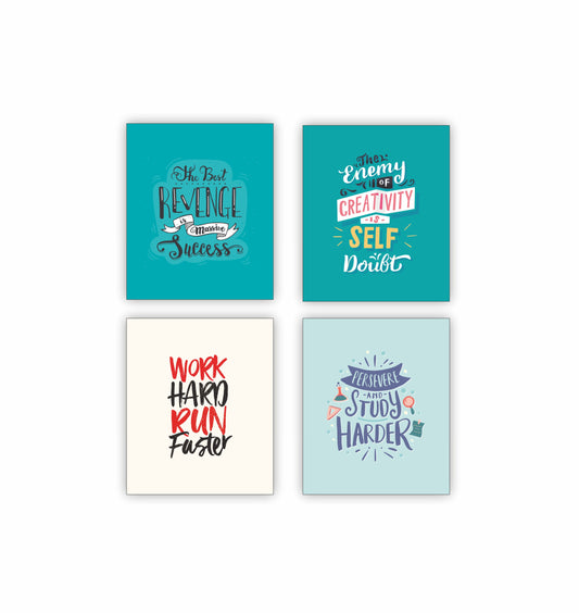 Set of 4 Motivational – Framed Wall Art for Study, Office & Gym Decor