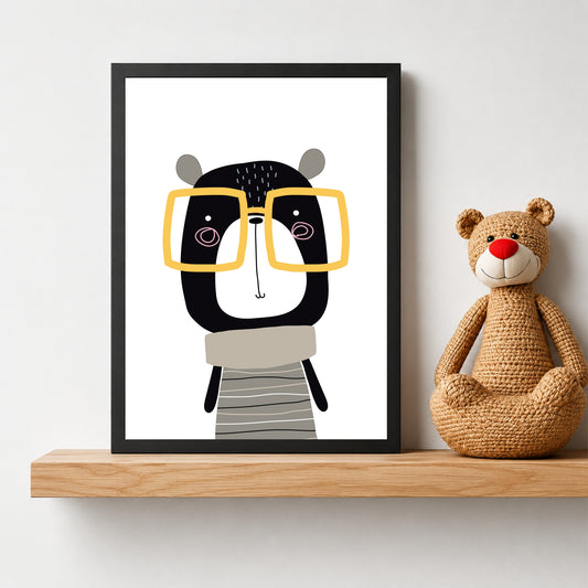 Cute Bear Wall Art | Minimalist Cartoon Bear Nursery Poster | Kids Room Decor