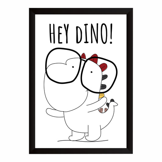 Cute Dinosaur Wall Art | Hey Dino Kids Nursery Poster | Cartoon Dinosaur Room Decor