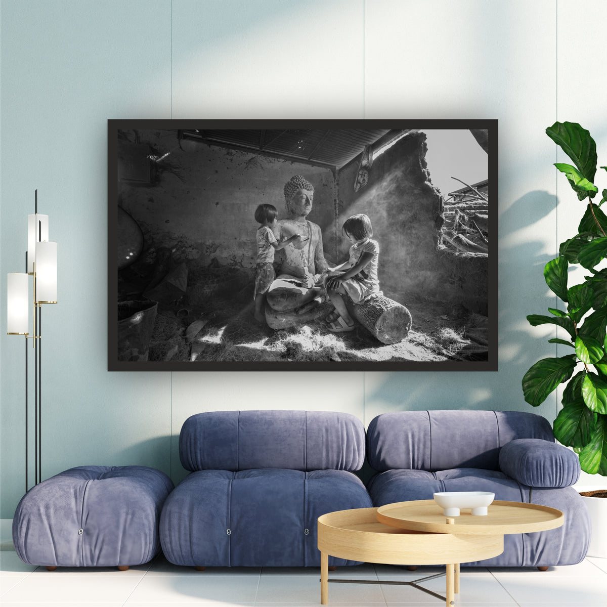 Rustic Buddha & Children Wall Art | Black & White Photography