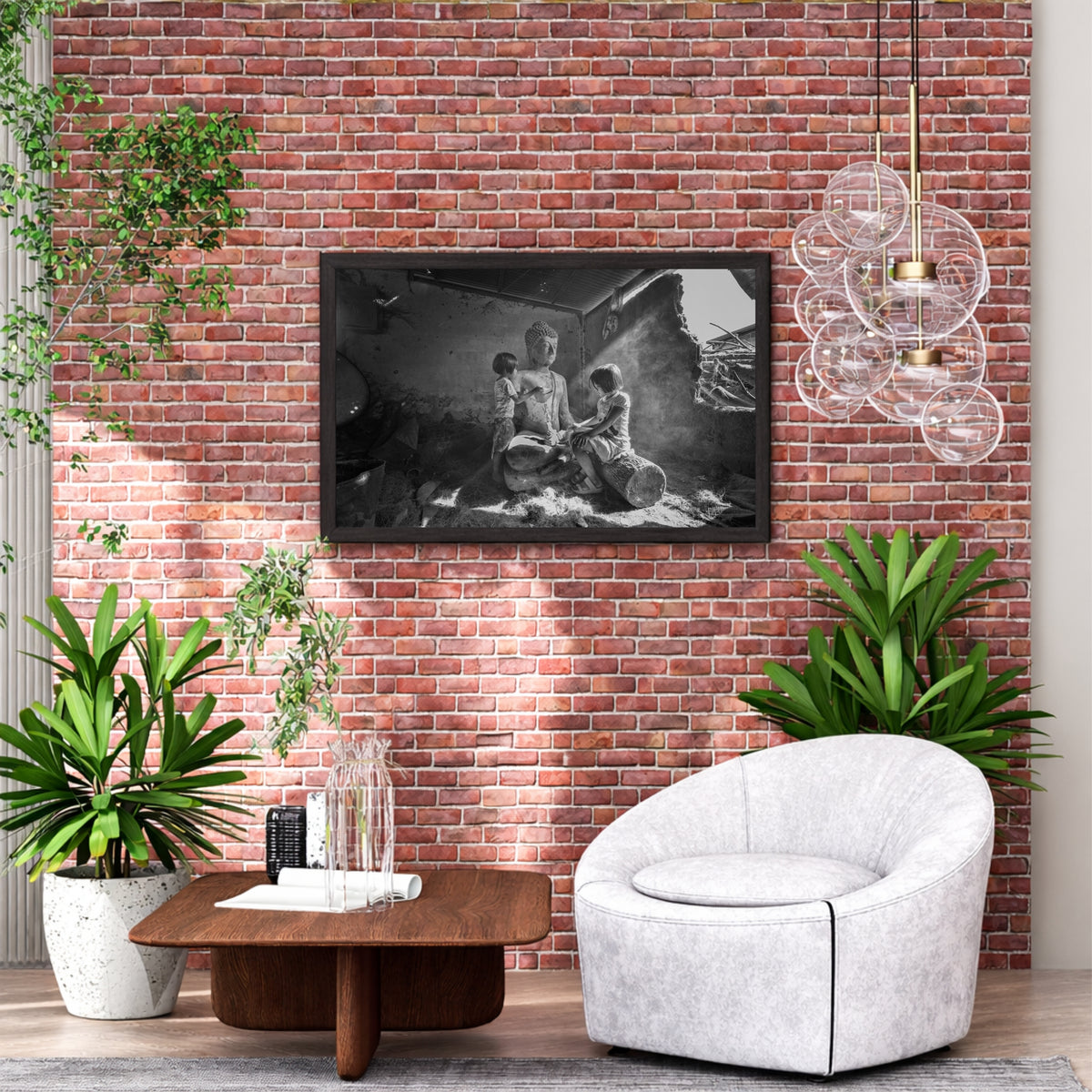 Rustic Buddha & Children Wall Art | Black & White Photography