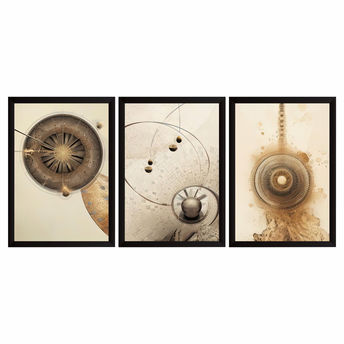 Modern Abstract Wall Art Set of 3 | Neutral Geometric Prints