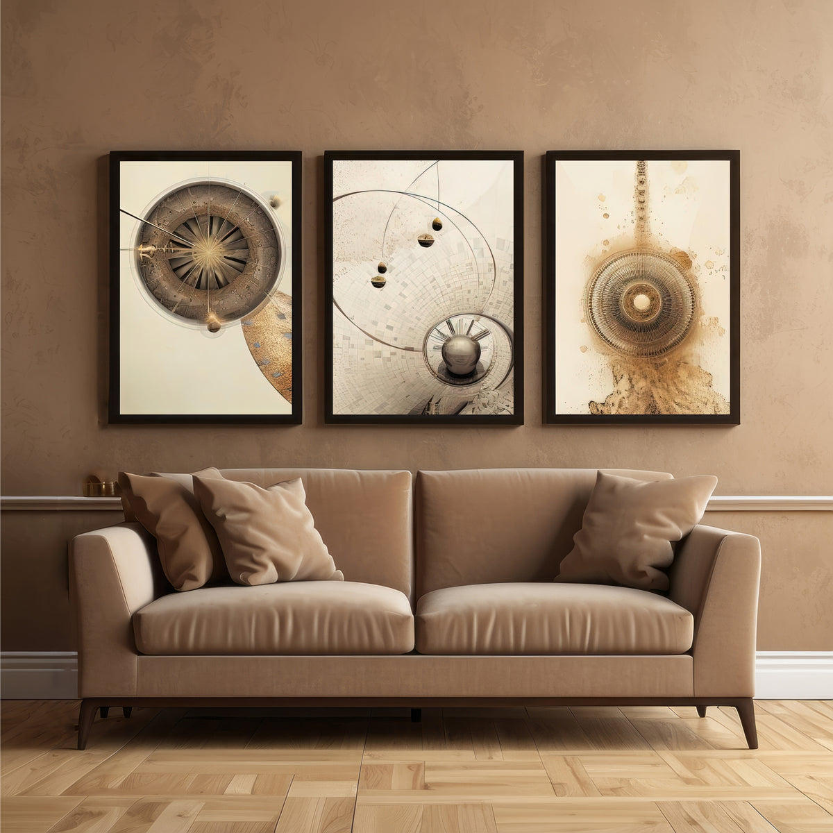 Modern Abstract Wall Art Set of 3 | Neutral Geometric Prints