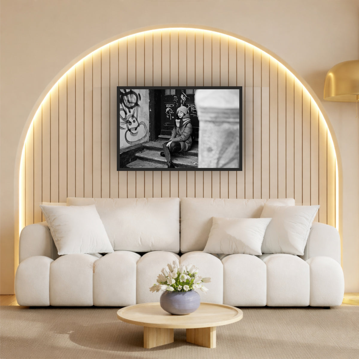 Urban Winter Girl Wall Art | Black & White Photography