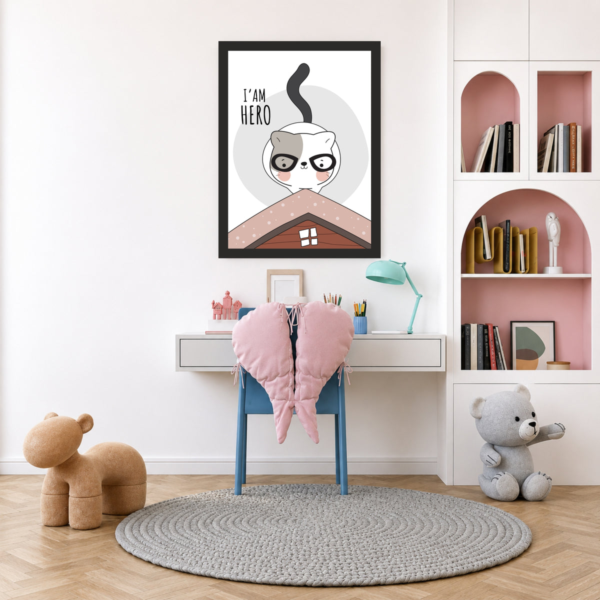 Cute Cat Wall Art | I’m Hero Cat Kids Poster | Minimalist Nursery Room Decor