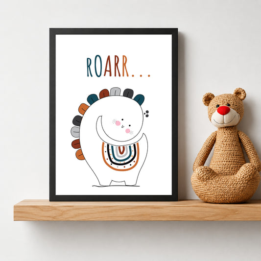 Cute Dinosaur Wall Art | Roarr Dinosaur Kids Poster | Minimalist Nursery Room Decor