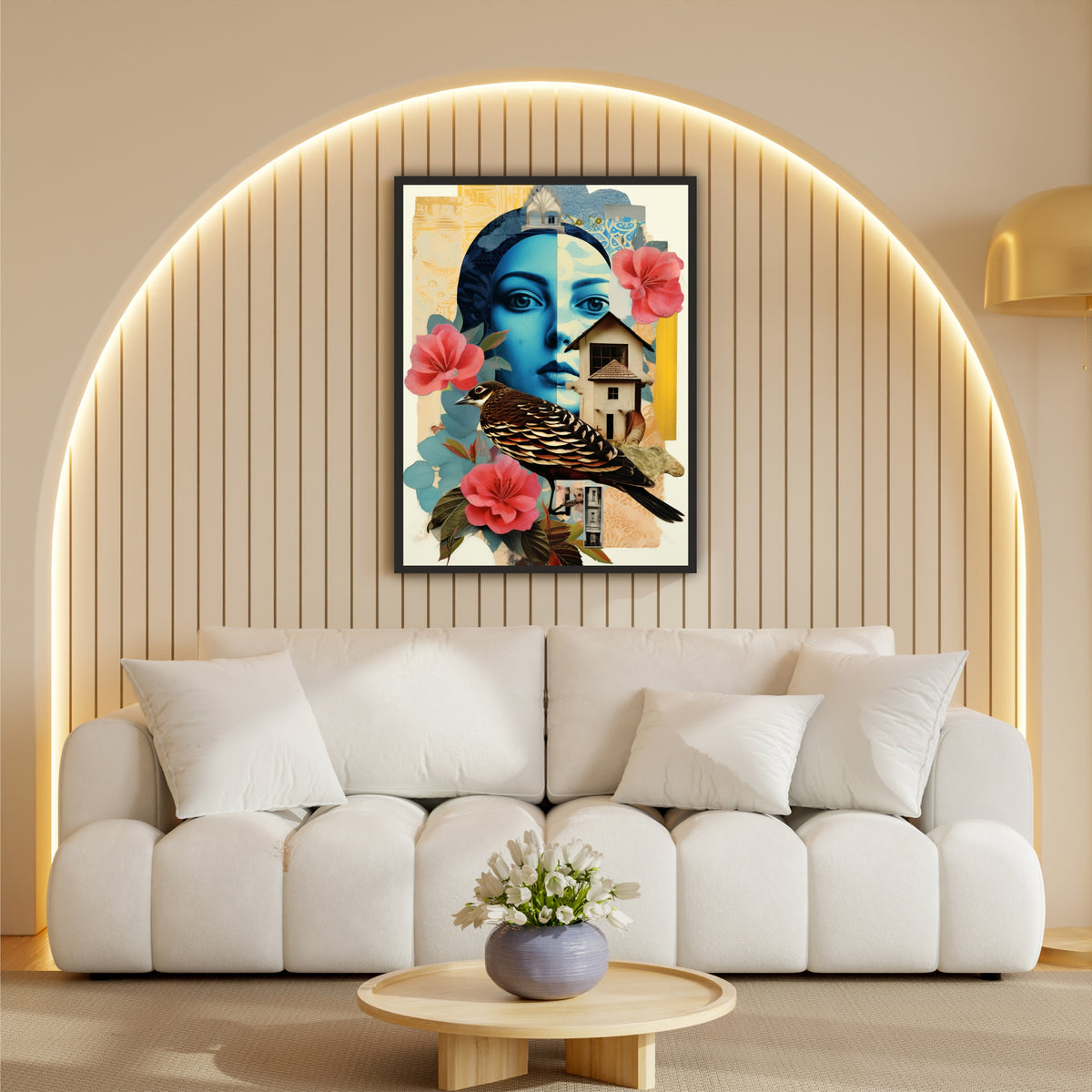 Bird & Floral Wall Art | Blue Portrait & Vintage Collage
