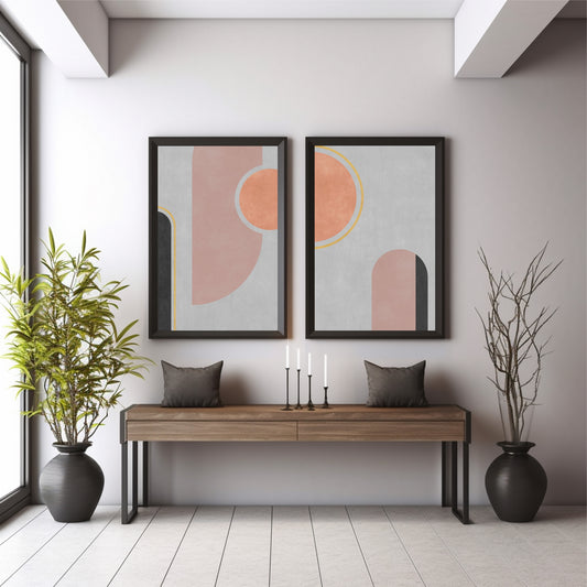 Minimalist Abstract Wall Art | Blush Pink & Terracotta Geometric Decor