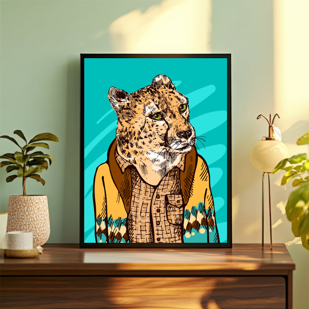 Leopard Wall Art | Framed Wild Animal Artwork | Artistic Leopard Portrait for Home & Office Décor