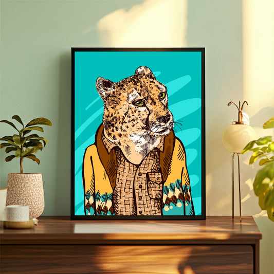 Leopard Wall Art | Framed Wild Animal Artwork | Artistic Leopard Portrait for Home & Office Décor