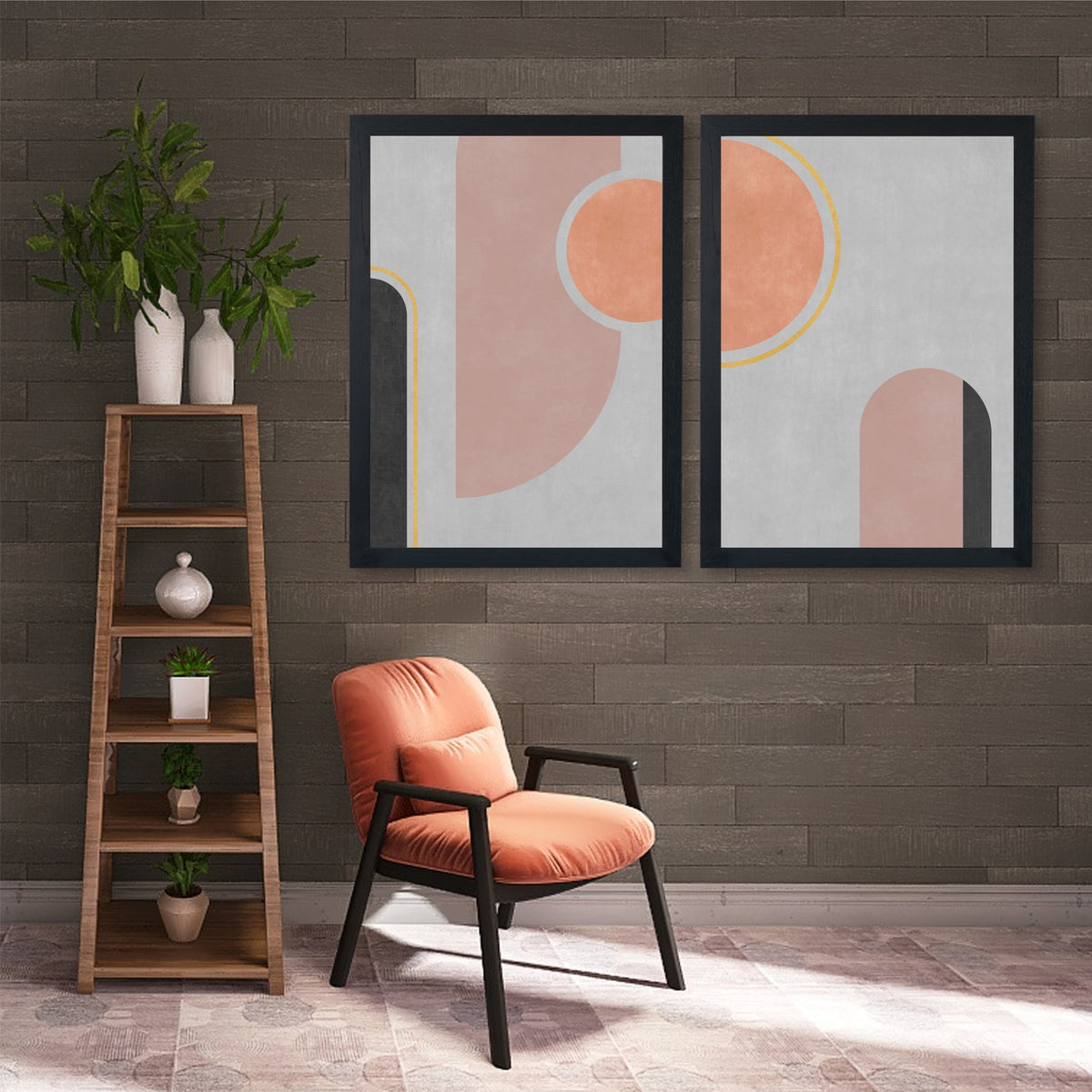 Minimalist Abstract Wall Art | Blush Pink & Terracotta Geometric Decor