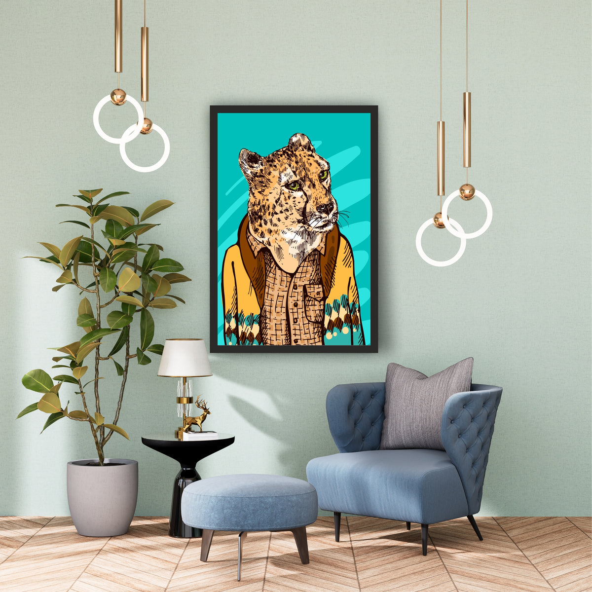 Leopard Wall Art | Framed Wild Animal Artwork | Artistic Leopard Portrait for Home & Office Décor