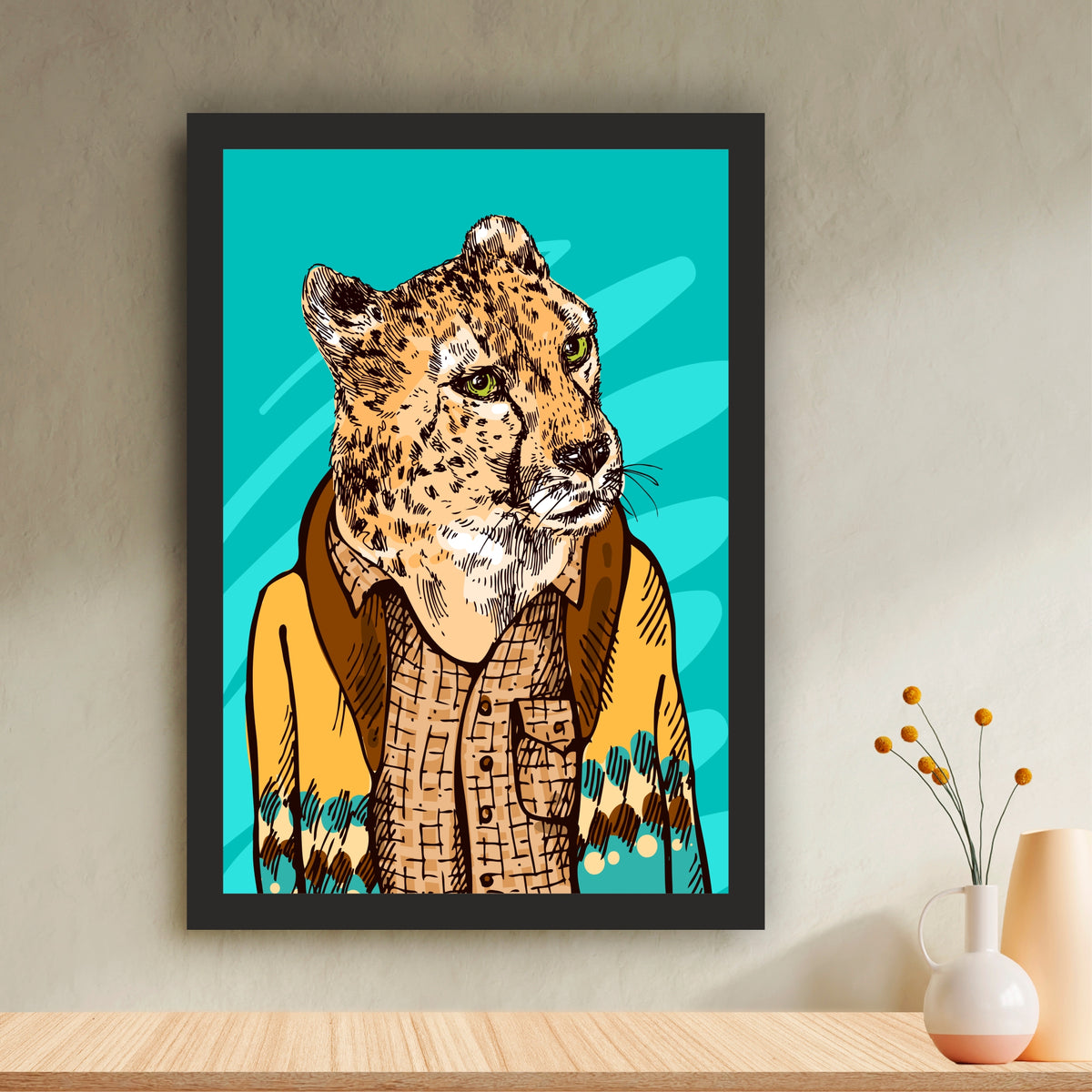 Leopard Wall Art | Framed Wild Animal Artwork | Artistic Leopard Portrait for Home & Office Décor