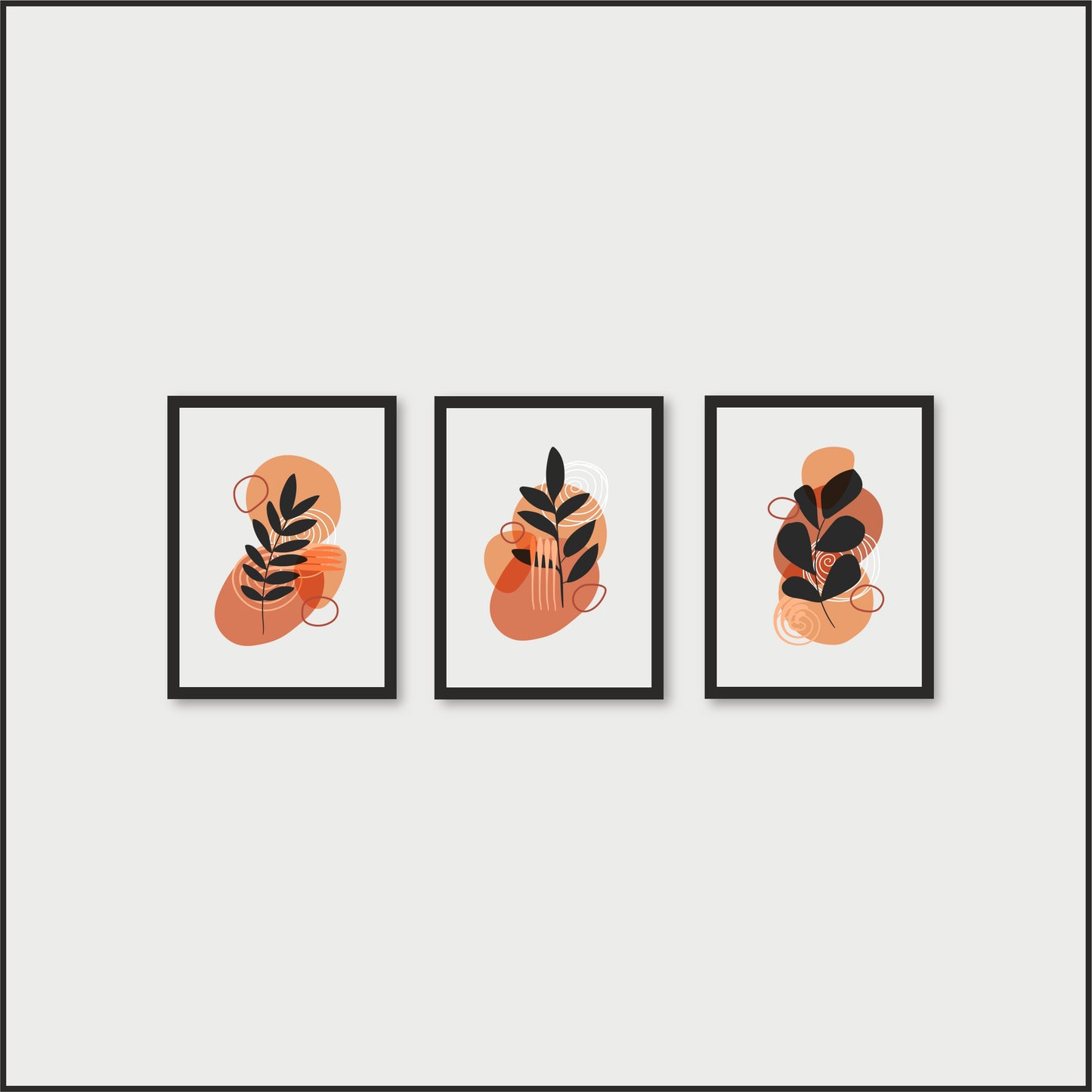 Set of 3 Abstract Botanical Wall Frames – Modern Art for Bedroom & Living Room Decor