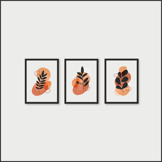 Set of 3 Abstract Botanical Wall Frames – Modern Art for Bedroom & Living Room Decor