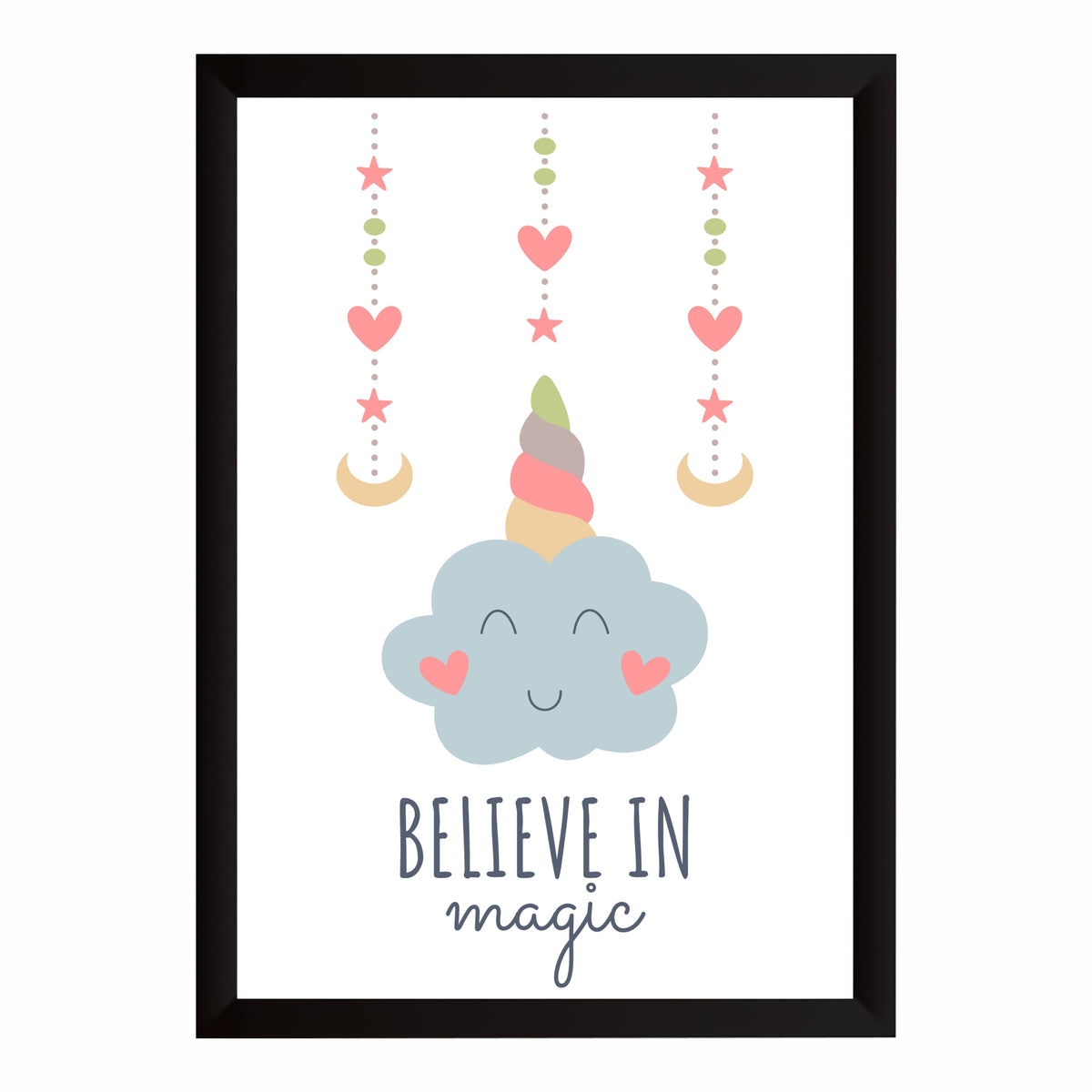 Cute Unicorn Wall Art | Believe in Magic Kids Poster | Magical Nursery Room Decor